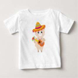 Camiseta De Bebé Llama mexicana, llamada cuta, sombrero, guitarra