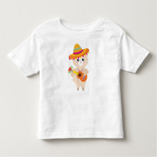 Camiseta De Bebé Llama mexicana, llamada cuta, sombrero, guitarra
