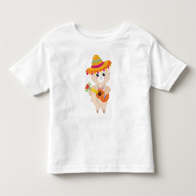 Camiseta De Bebé Llama mexicana, llamada cuta, sombrero, guitarra (Anverso)