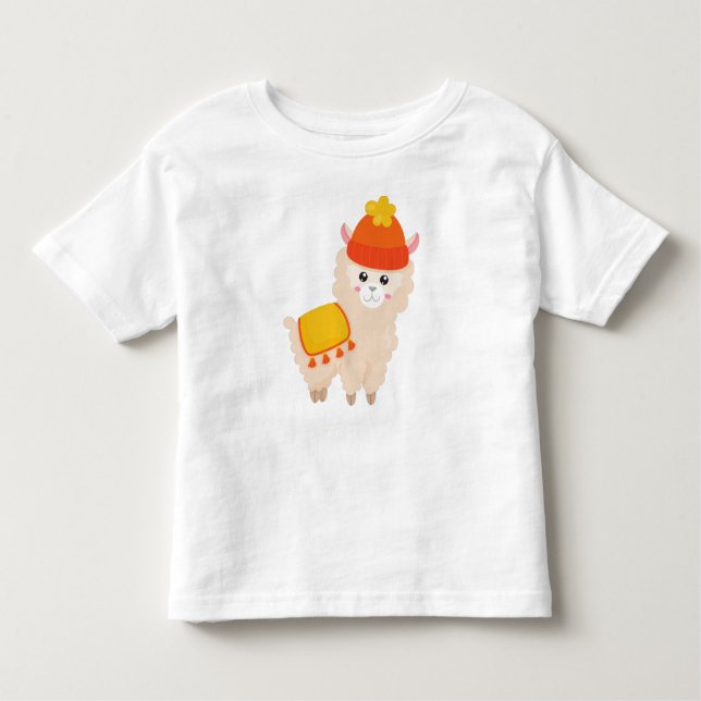 Camiseta De Bebé Llama otoñal, Cute Llama, Alpaca, Llama Con Gorra (Anverso)
