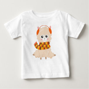 Camiseta De Bebé Llama otoñal, Llama cuta, Llama con bufanda, alpac