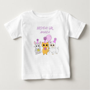 Camiseta De Bebé Llama personalizada de cumpleaños, gatito y ratón