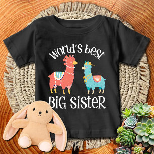 Camiseta De Bebé Llama Rosa + Turquesa 🦙 La Mejor Hermana Mayor de