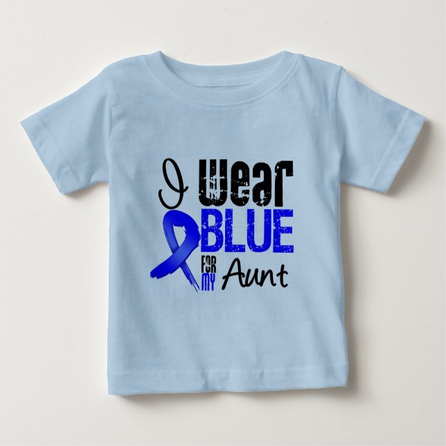 Camiseta De Bebé Llevo Blue Ribbon para mi tía - cáncer de colon (Anverso)