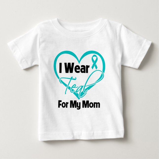 Camiseta De Bebé Llevo Cinta Verde azulada Para Mi Mamá (Anverso)
