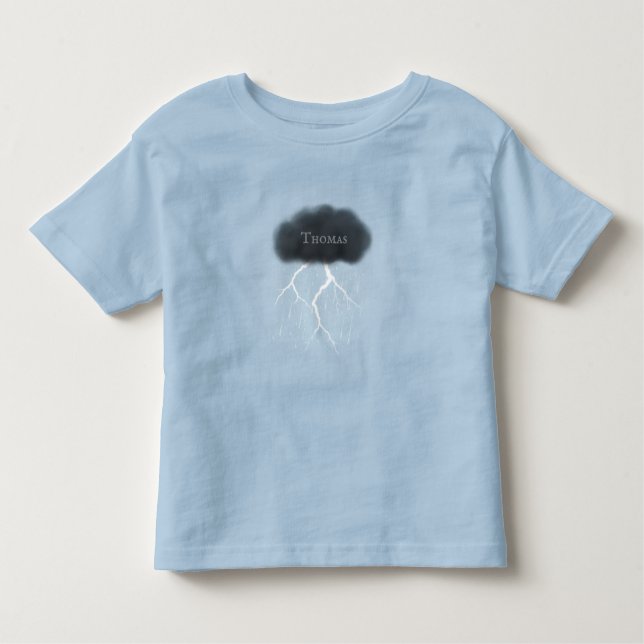 Camiseta De Bebé Lluvias nubes truenos con el nombre del bebé azul (Anverso)