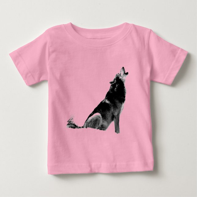 Camiseta De Bebé Lobo Aullando Blanco Negro (Anverso)