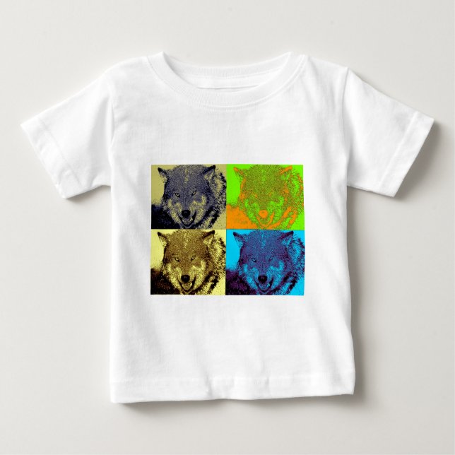Camiseta De Bebé Lobo gris de arte pop (Anverso)