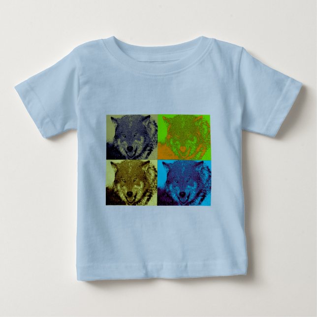 Camiseta De Bebé Lobo gris de arte pop (Anverso)