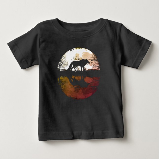 Camiseta De Bebé Lobo solitario bajo la luna llena (Anverso)