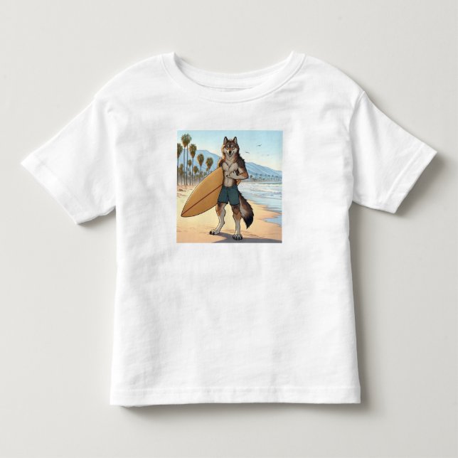Camiseta De Bebé Lobo surfista   (Anverso)