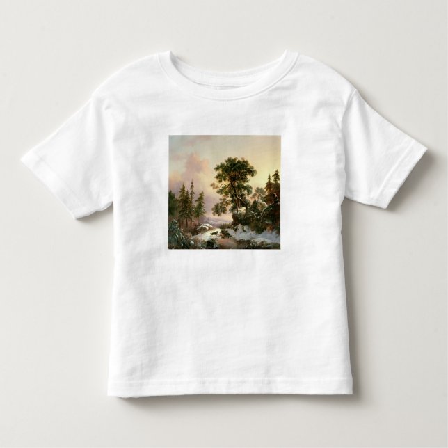 Camiseta De Bebé Lobos en un paisaje del invierno (aceite en el (Anverso)