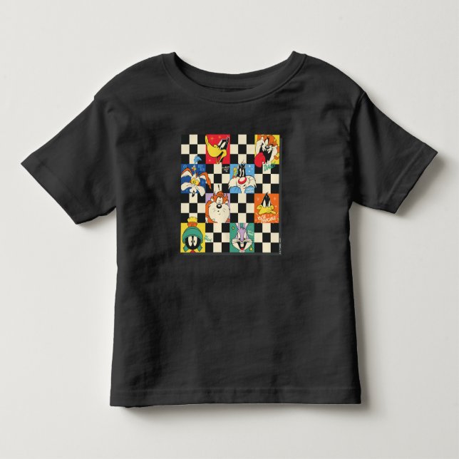 Camiseta De Bebé LOONEY TUNES™ Characters on Black & White Checker (Anverso)