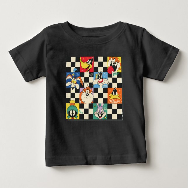 Camiseta De Bebé LOONEY TUNES™ Characters on Black & White Checker (Anverso)