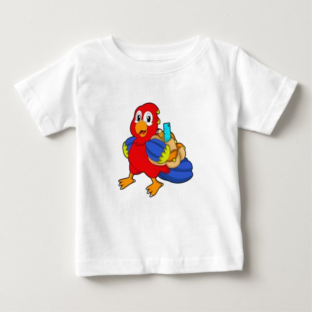 Camiseta De Bebé Loro como estudiante con mochila (Anverso)