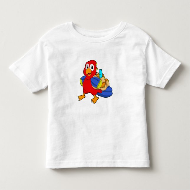 Camiseta De Bebé Loro como estudiante con mochila (Anverso)