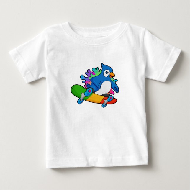 Camiseta De Bebé Loro como patineta con patineta (Anverso)