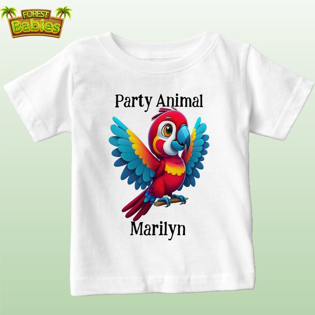 Camiseta De Bebé Loro salvaje salvaje de Macaw fiesta tropical lind (Cute Fun Red Scarlet Macaw graphic t-shirt, Parrot Bird Wildlife Animal Character Tee. baby t shirt)