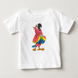 Camiseta De Bebé Loro y coco con paja para beber