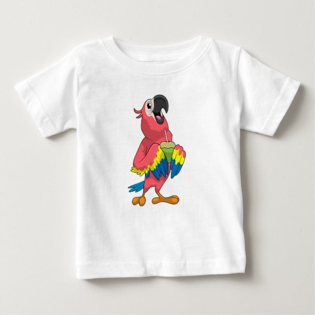 Camiseta De Bebé Loro y coco con paja para beber (Anverso)