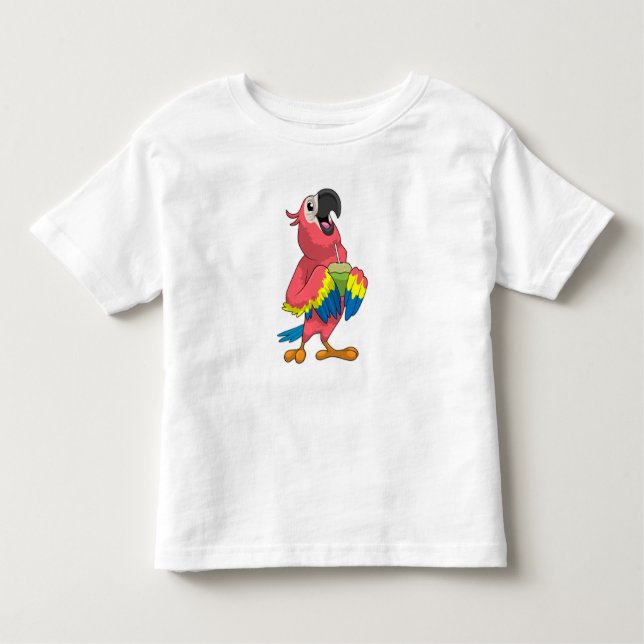 Camiseta De Bebé Loro y coco con paja para beber (Anverso)