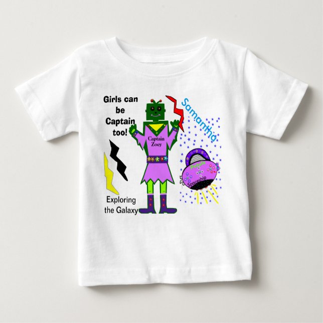 Camiseta De Bebé Los chicas Pueden Ser Capitán Demasiado Robot Spac (Anverso)