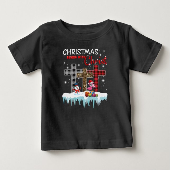 Camiseta De Bebé Los navidades comienzan con Cristo Ama Flamingo (Anverso)