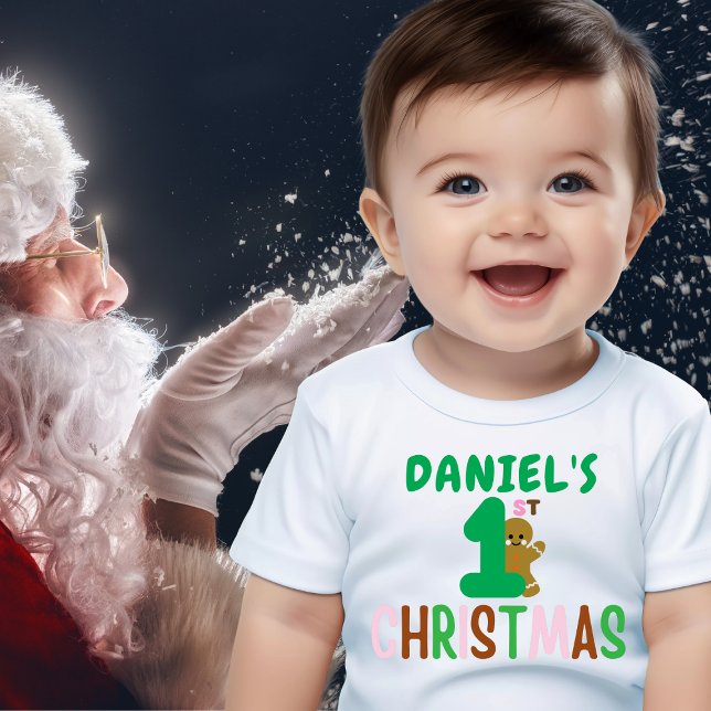 Camiseta De Bebé Los niños primero de Navidad Gingerbread Nombre Gr (Subido por el creador)