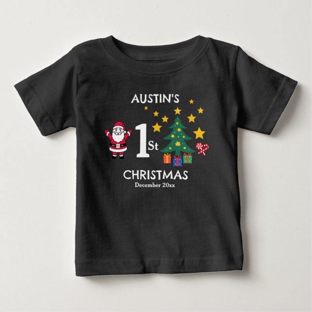 Camiseta De Bebé Los primeros Navidades de un niño pequeño negro pe (Anverso)