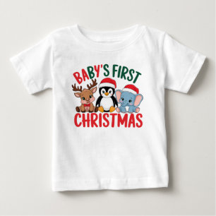 Camiseta De Bebé Los primeros Navidades del bebé: reno, pingüino, e