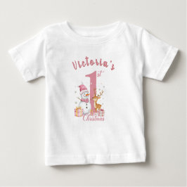 Camiseta De Bebé Los primeros Navidades rosados del bebé. Hombre de