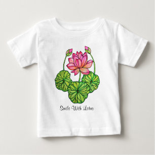 Camiseta De Bebé Loto rosa acuarela con manchas y hojas