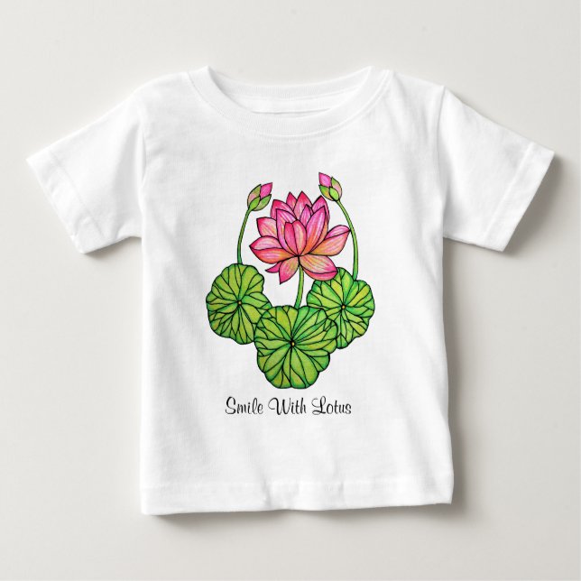 Camiseta De Bebé Loto rosa acuarela con manchas y hojas (Anverso)