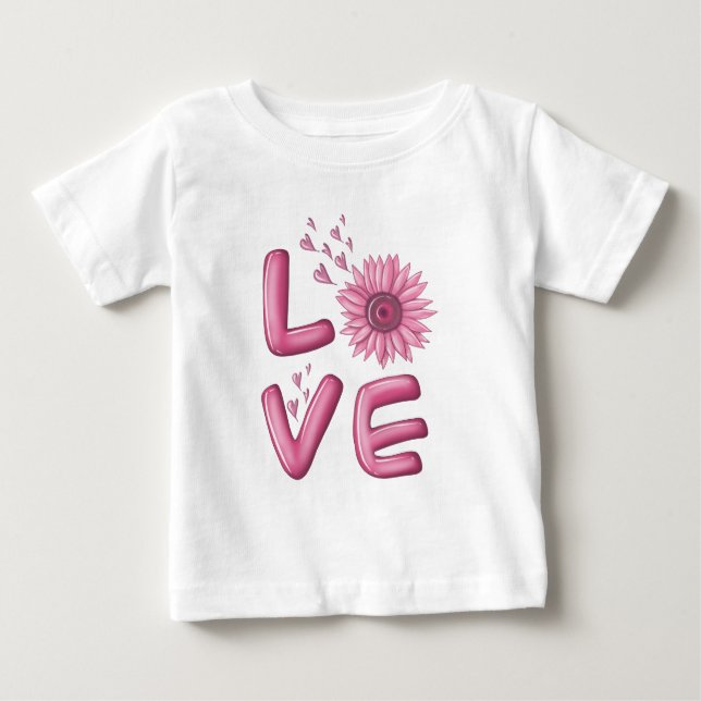 Camiseta De Bebé Love Pink Sunflower Baby T-Shirt (Anverso)