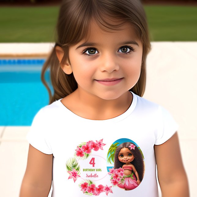 Camiseta De Bebé Luau Birthday Tropical Beach Fiesta Nombre Chica (Luau Birthday Tropical Beach Party Name Girl Toddler T-shirt)