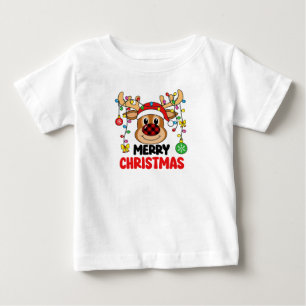 Camiseta De Bebé Luces Navideñas de Reno Adorable