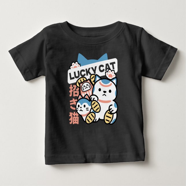 Camiseta De Bebé Lucky Cat Art – Maneki Neko with Gold Coin (Anverso)