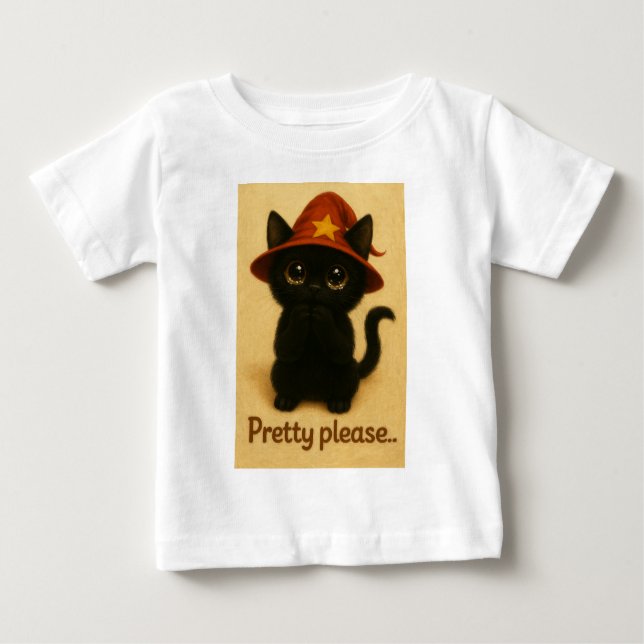 Camiseta De Bebé Lucky Cat Emi – Kawaii Begging Pose Witch Cat (Anverso)