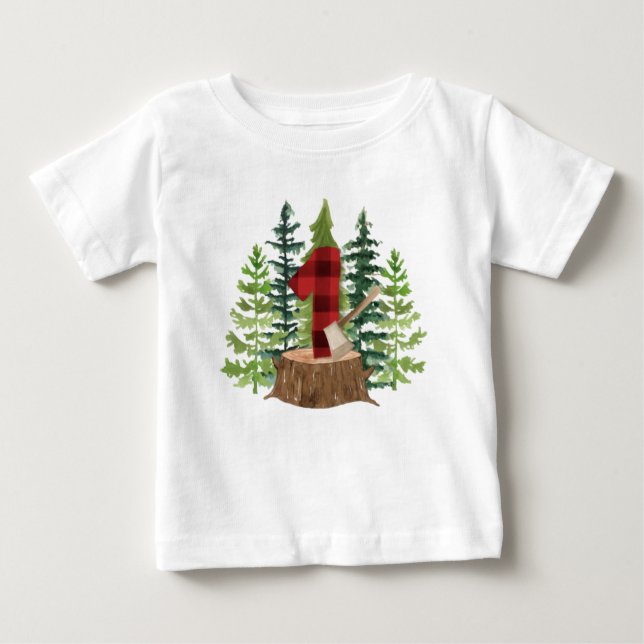 Camiseta De Bebé Lumberjack 1º cumpleaños Buffalo Plaid (Anverso)