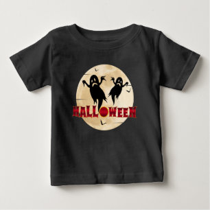 Camiseta De Bebé Luna de Halloween Silueta Fantasmas Murciélagos