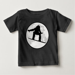 Camiseta De Bebé Luna y silueta de snowboarder
