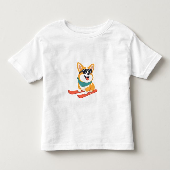 Camiseta De Bebé Lustiger Corgi en esquís (Anverso)
