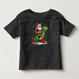 Camiseta De Bebé Lustiger Weihnachtsmann auf Dino mit Lichterkette