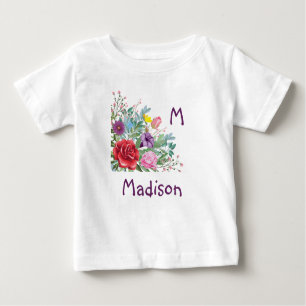 Camiseta De Bebé M Madison Personaliza el Nombre Inicial, Flores Ro