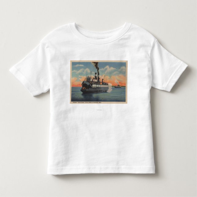 Camiseta De Bebé Mackinac, MI - vista del vapor de Sainte Marie (Anverso)