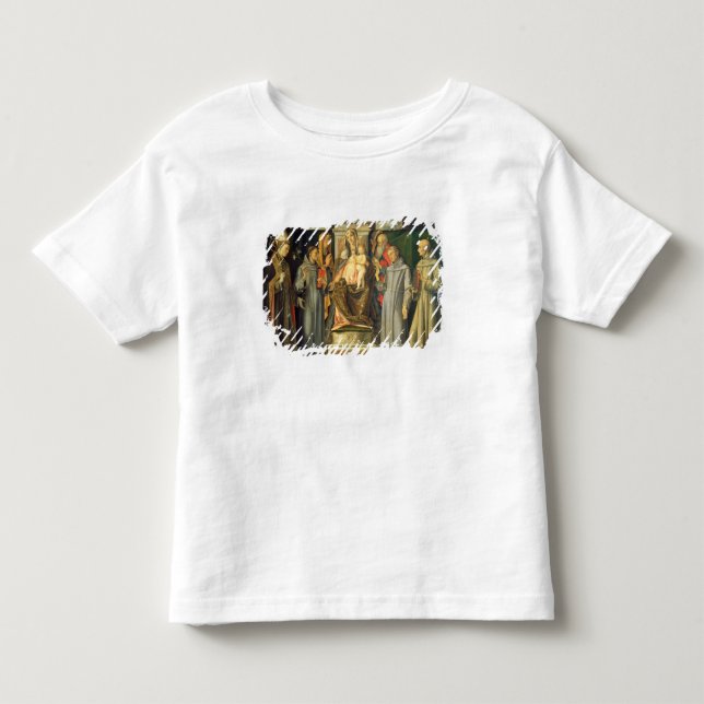 Camiseta De Bebé Madonna Enthroned, 1480 (el aceite en el panel) (Anverso)