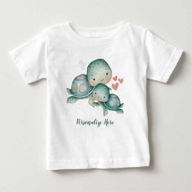 Camiseta De Bebé Madre bebé tortugas marinas vida oceánica personal (Anverso)