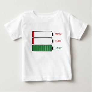 Camiseta De Bebé Madre y papá con batería baja para recién nacid