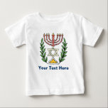 Camiseta De Bebé Magen persa David Menorah<br><div class="desc">Esta imagen fue adaptada de una antigua teja judía persa y cuenta con una menorah con un Magen David (Estrella de David) enmarcado por ramas de olivo. Se han conservado las imperfecciones de la imagen original pintada a mano.</div>