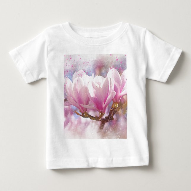 Camiseta De Bebé Magnolia púrpura rosada en flor de primavera (Anverso)